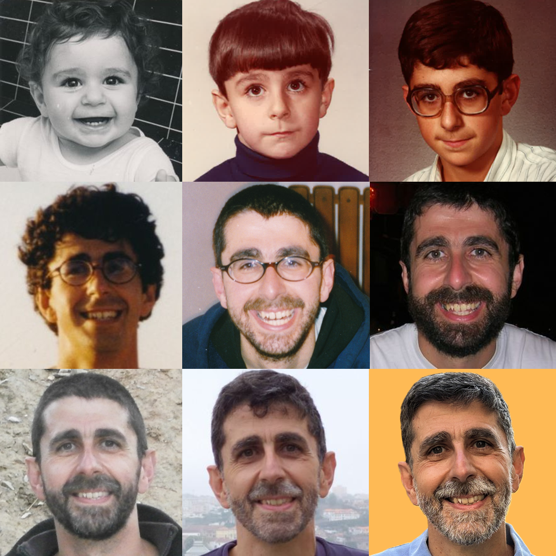 Foto mosaico con distintas fotos de Miguel Vallés Botella separadas por 6 años